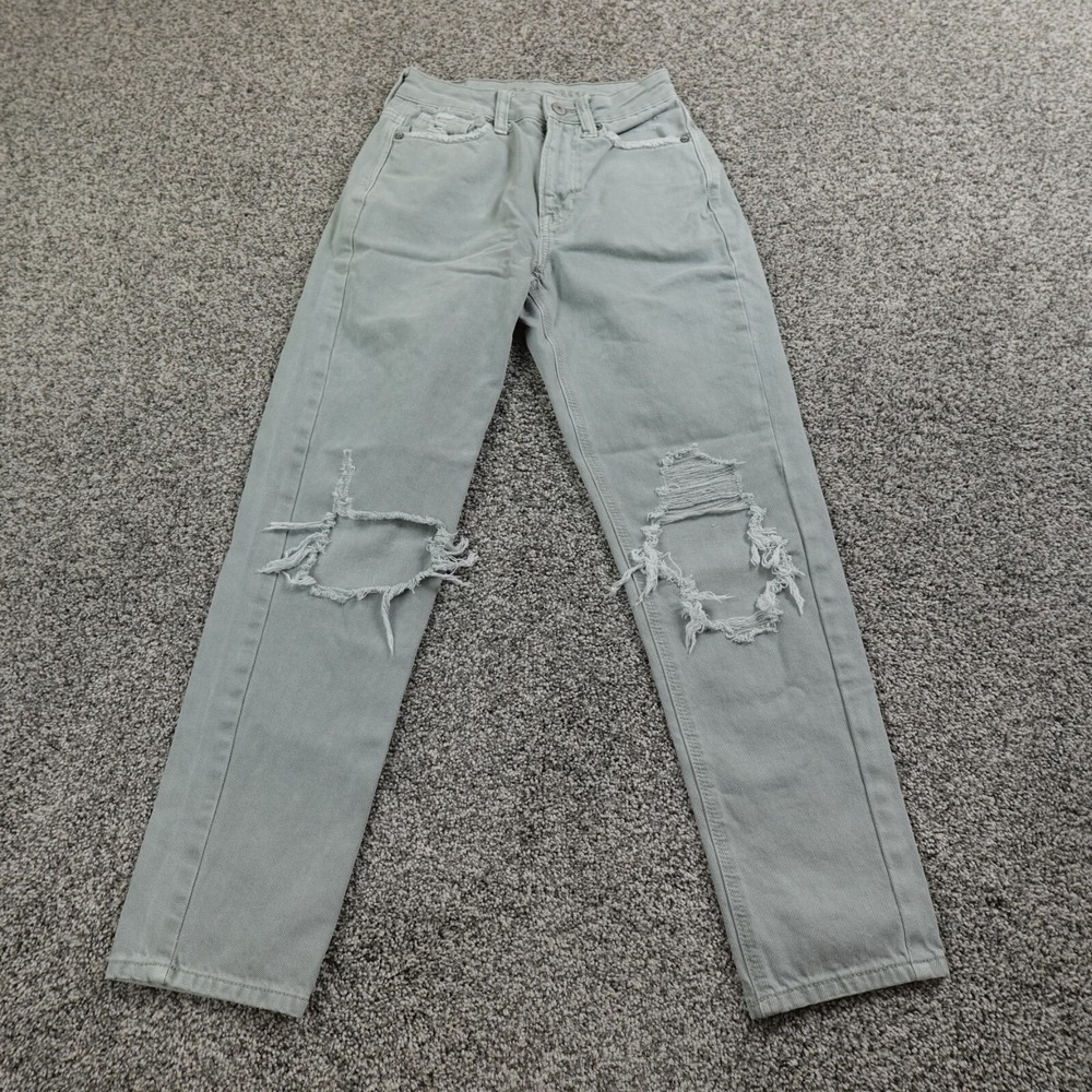 American Eagle Jeans Womens 00 Green Blue Denim Pants Mom Straight Flex Stretch